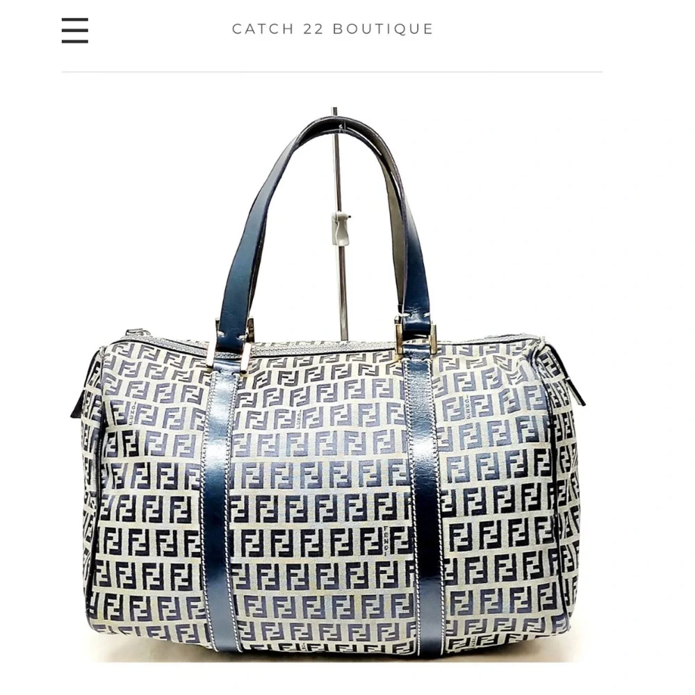 *SOLD* FENDI Blue Zucchino Canvas Forever Bauletto Boston Bag - Picture 1 of 9